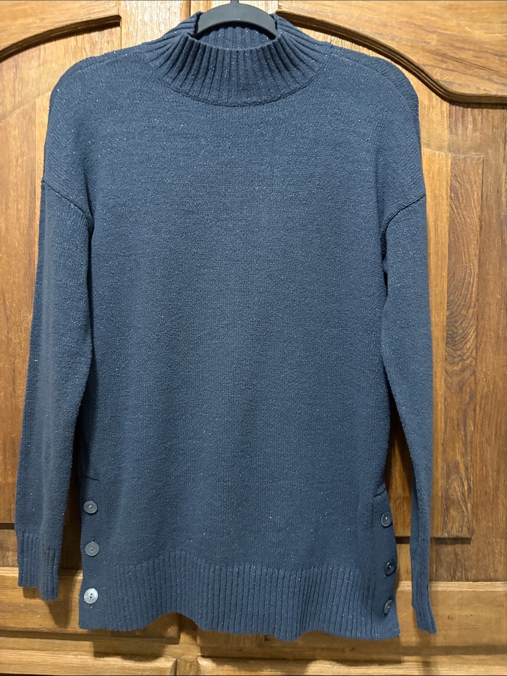 LC Lauren Conrad Navy Ribbed Mock Neck Sweater with Side Buttons